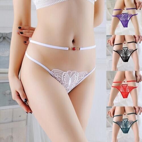 Womens Lace Panties Mesh Transparent Perspective Thong Low Waist G-String with Butterfly Pattern EK-New