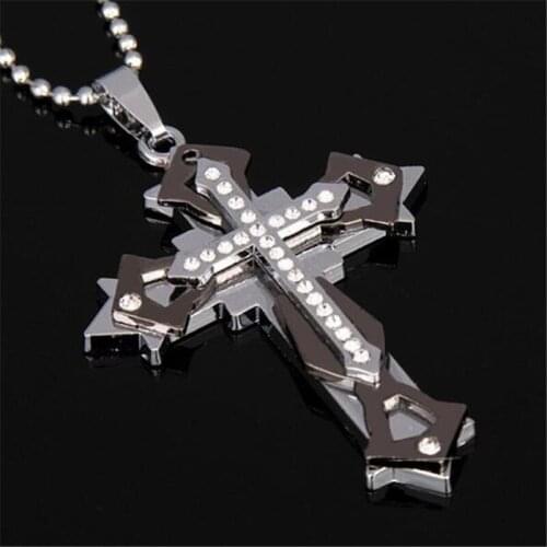 Religious Cross Pendant Necklace Chain Around The Neck Classic Goth Vintage Stainless Steel Necklaces For Women Men Gift Jewelry