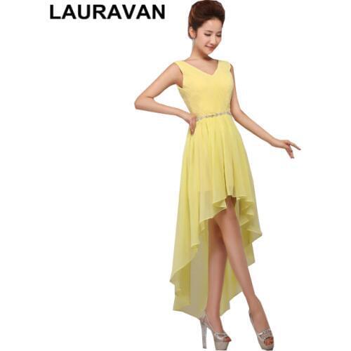 2020 new arrival v neck chiffon yellow red blue hot pink dress ladies short special occasion high low bridesmaid dresses women