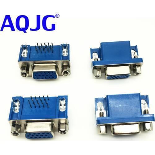 10pcs/lot) DB15 DR15 3Rows Blue Parallel Port 15 Pin D Sub Female 15 Way PCB 90 Degree Connector DB15 Socket Plug VGA Adapter
