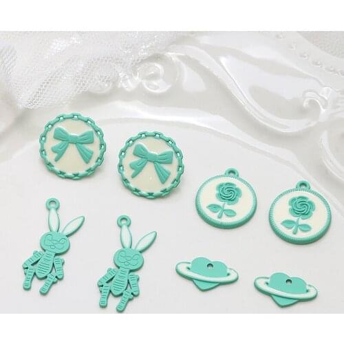 10pcs Alloy blue green rose flower Statement Earrings for Women round mechanical rabbit pendant diy jewelry necklace accessories