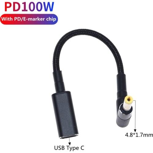 100W USB C PD Charging Cable USB 3.1 Type C Female to 4.8*1.7mm with Pin Jack Plug Adapter Connector for Hp TPN-Q113 Laptop