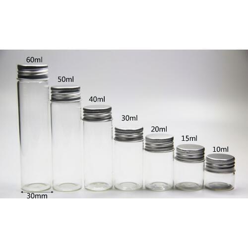 1000pcs 10ml 15ml 20ml 25ml 30ml 40ml 50ml 60ml Clear Food Perfume Bottles Glass Vial Container Jars Screw Cap For Wedding Decor