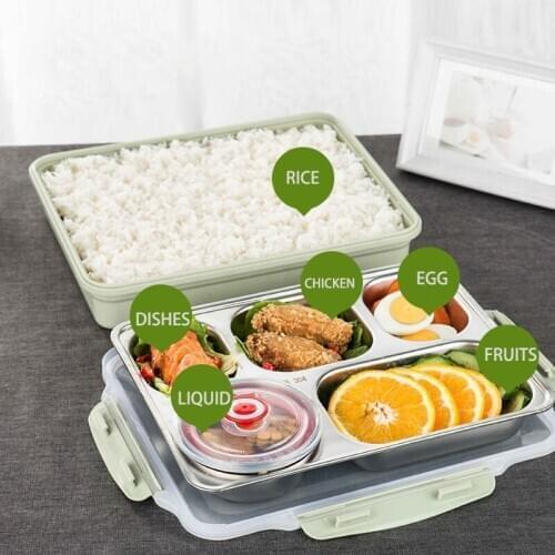 5 Compartments Lunch Box Stainless Steel Leak-proof large Bento Boxes Soup Container School Dinnerware