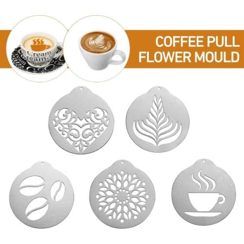 5pcs Stainless Steel Coffee Stencils Set Barista Cappuccino Latte Arts Templates Coffee Pull Flower Mould Kitchen Coffee Tool
