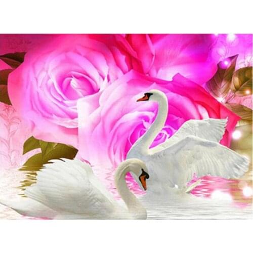 5d diamond embroidery swans pink rose diy diamond painting cross stitch kit full square round diamond mosaic wall stickerZP-2422