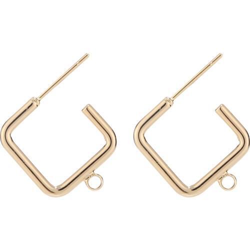 6pcs Gold Plated Copper Earring Posts Earring Studs Square Ear Studs With Loop Earrings Accessories
