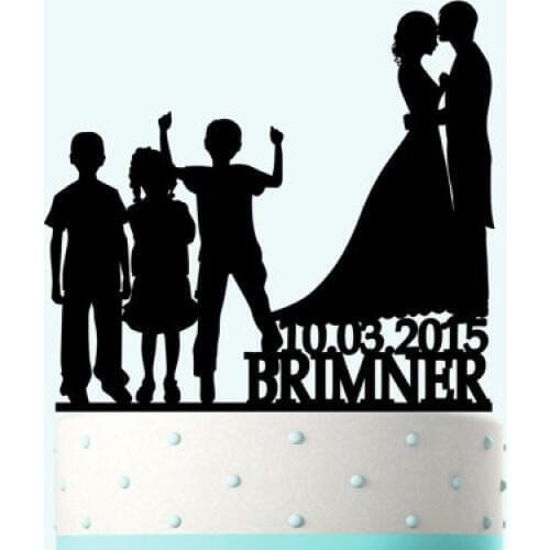 Acrylic wedding Cake Toppers bride groom with two boys and girl custom name and date engagement bridal shower party decorations