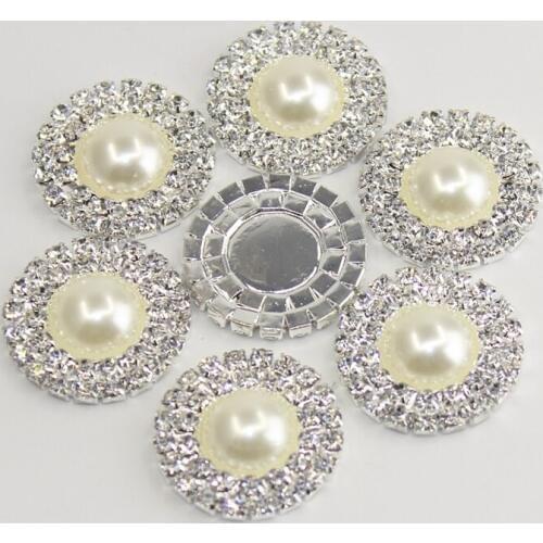Free shipping 10 Pc 25mm double row DIY pearl diamond buttons drill baby hair accessories wedding invitation culvert decoration