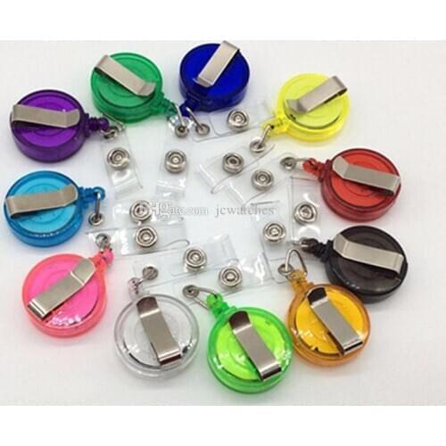 Free DHL Shipping ID Holder Name Tag Card Key Badge Reels Round Solid Plastic Clip-On Retractable Pull Reel Wholesale Office Sup