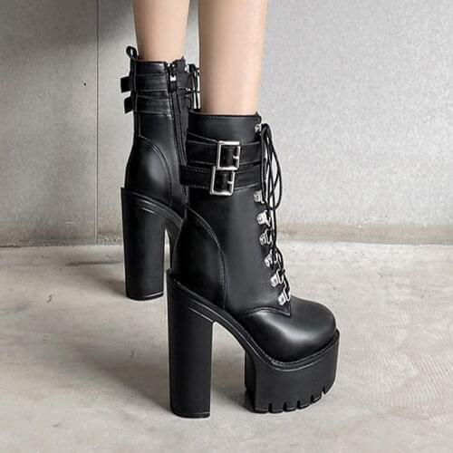 Platform thick heels boots black fashion Martin boots Ultra High Heels Shoes Woman Female Round Toe ankle boots for women LJB277