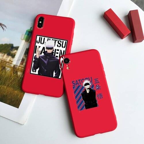 Jujutsu Kaisen Anime Cartoon Phone Case Red Candy Color for iPhone 6 7 8 11 12 s mini pro X XS XR MAX Plus