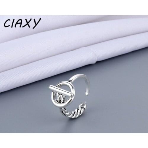 CIAXY 925 Sterling Silver Geometry Twist Ring for Women Adjustable Irregular Vintage Open Ring Thai Silver Creativity Jewelry