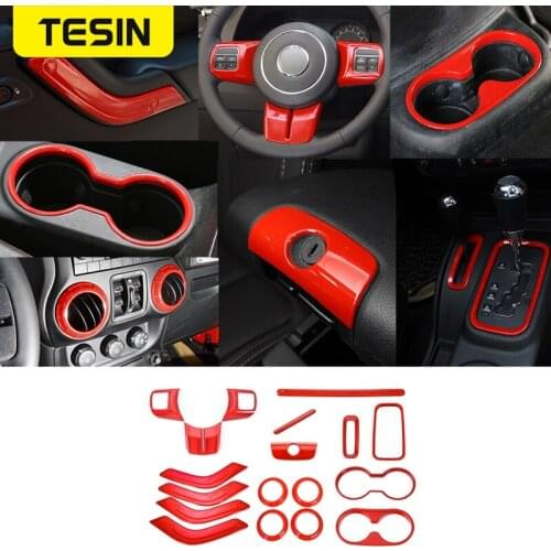 TESIN ABS Car Goods for Jeep Wrangler JK 2011-2017 Car Interior Accessories Suits Decoration 4 Door Car Styling 18 pcs