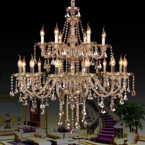 Home Large 15/18 pcs Cognac Crystal chandelier Lamp vintage Candle chandelier for Foyer Hotel Living Room Chandelier led lustre