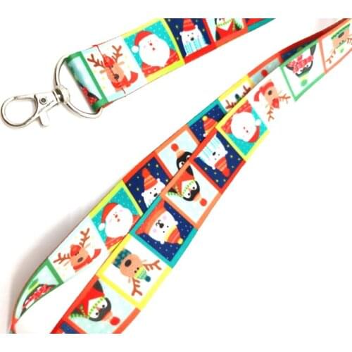 Hot Sale! cartoon Santa Claus Christmas tree Lanyard Neck Strap Card Bus ID Holders With Key Chain