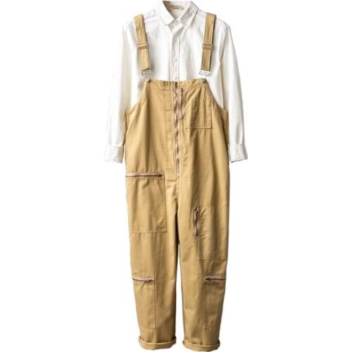 2021 Overalls Mens Bib Jumpsuits Cotton Multi-Pocket Retro Hip Hop Street Pants Male Black Green Khaki Casual Trousers Clothing