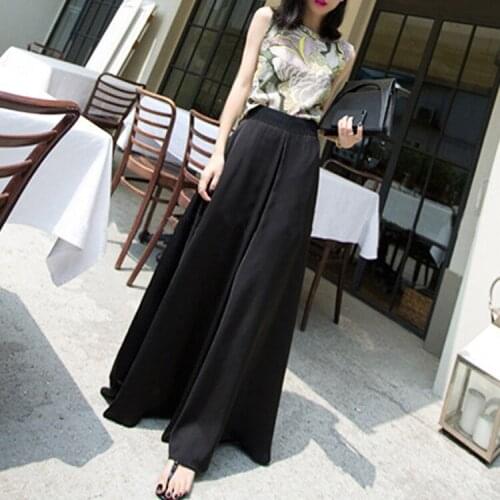 Summer Women Beach Wide Leg Pants Loose Full Length Trousers Ladies High Waist Pants