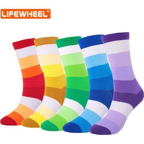 LifeWheel Men & Women Colorful Funky Cotton Striped Pattern Long Dress Crew Socks For Thick Autumn Winter Business Casual Socks