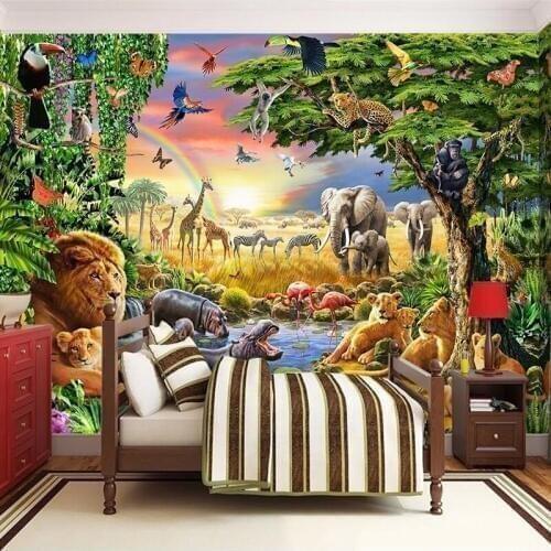 Custom Mural Wallpaper Animal Elephant Lion Zebra Children Room Bedroom Background 3D Photo Wall Paper Waterproof Self-adhesive