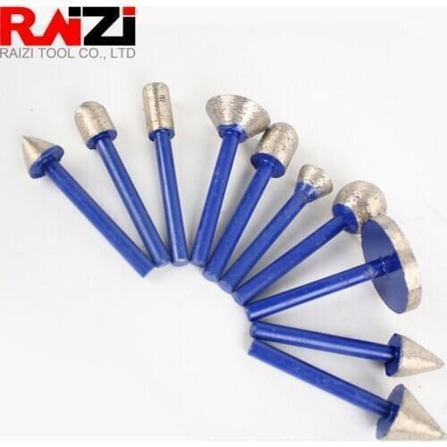 Raizi 5pcs/lot Sintered Diamond Burr Set 1/4" Shank for Granite Marble Stone Rotary Carving Tools Grinding Head Mounted Points