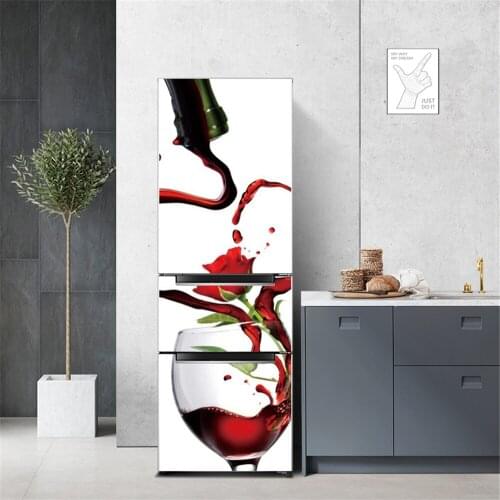 Rose Wine Cup Fridge Door Wallpaper Vinyl Self Adhesive deursticker 3d Kitchen Living Room Vinilos Nevera Home Decor Decal Mural