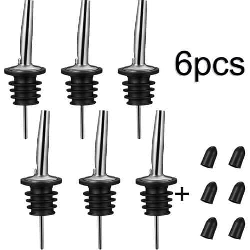 New 6 Sets Stainless Steel Oil Wine Liquor Bottle Pourers Dispenser with Cap Stopper