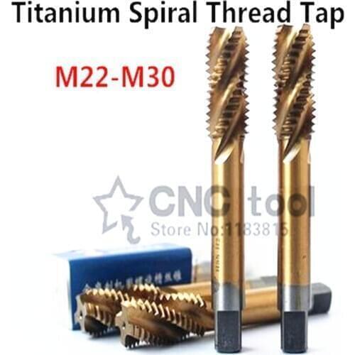 New 1PCS M22/M24/M27/M22*1.5/M24*1.5/M30 yellow coated high speed steel machine taps spiral groove machine tap,Spiral Thread Tap
