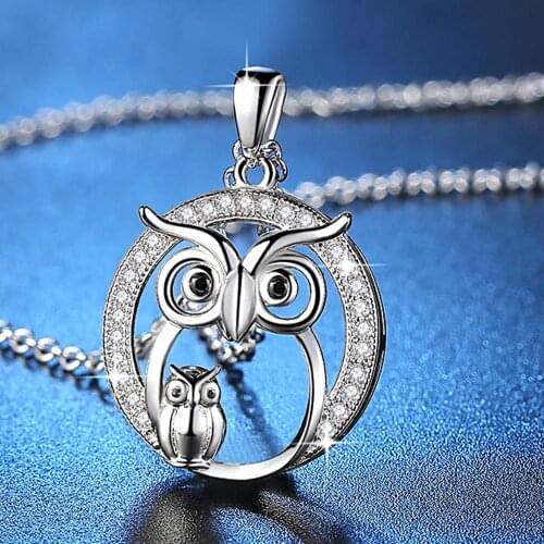 New Zircon Pendants Owl Necklace For Women Crystal Sliver Color Necklaces Fashion Jewelry Clothing Accessories Gift D4