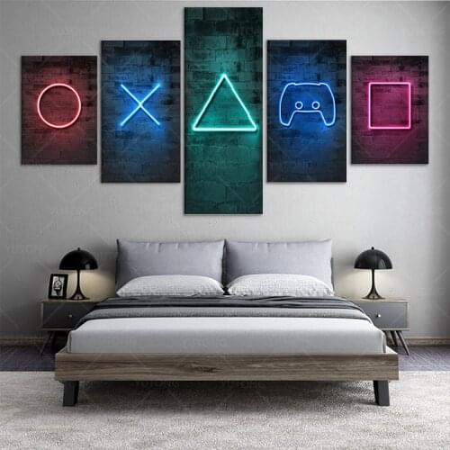 PRINTED Neon Gaming Posters framed Gamer Room Decor Posters for Boys Video Game Room Decor Playstation Decor wall art canvas