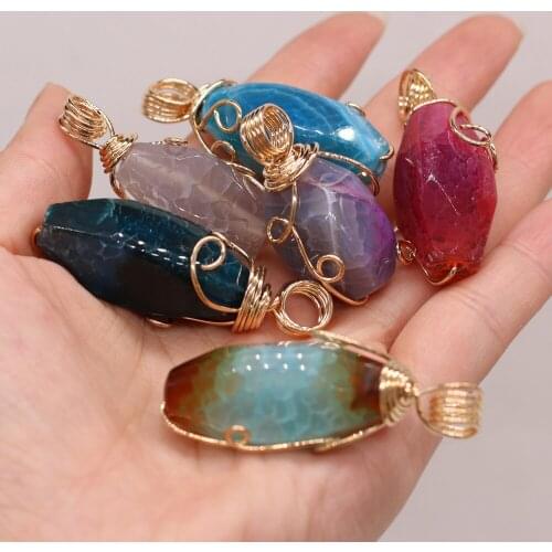 New Natural Druzy Agates Pendant Irregural Winding Gold Wire Pendant for Making DIY Jewerly Necklace Accessories 15x40-18x50mm
