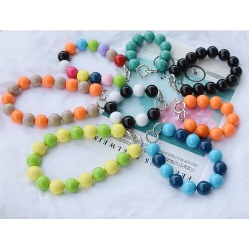 Round Bead High Quality Excellent Lady Resin Colored Bead Handbag Strap Girls Fashion Big Size Pearl Top Handle Purse Belt