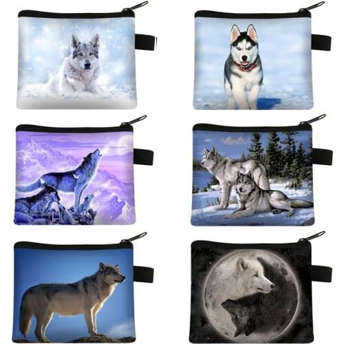 Fierce Wild Wolf Small Coin Bag Animal Wolf Print Money Bags Pocket Pouch Ladies Zipper Wallet Gift