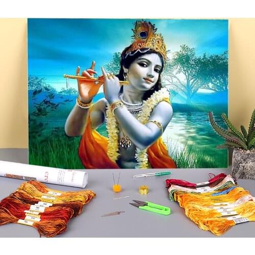 Buddha India Ganesha Printed Fabric 11CT Cross-Stitch DIY Embroidery Patterns DMC Threads Craft Handicraft Painting Adults