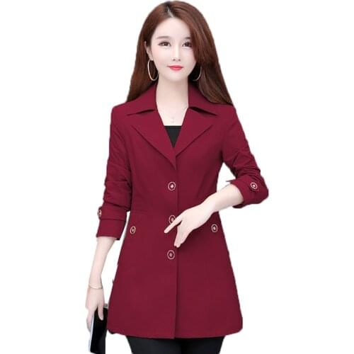 2010 Spring Elegant Women Trench Mid-Length Slim Overcoat Plus Size 5XL Long Sleeve Windbreaker Female Trench Coat khaki Black