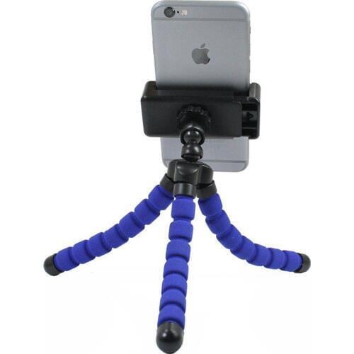 Blue Bendy Tripod with Rotatable Smartphone Clamp. Use for Video Recording phone