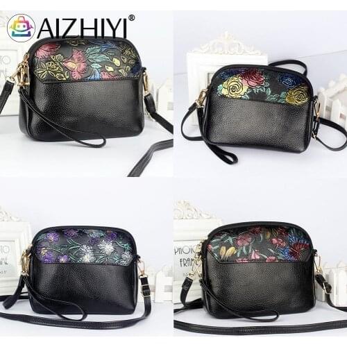 Vintage Women Flower Printing Patchwork PU Leather Shoulder Crossbody Messenger Bag Casual Ladies Small Purse Handbags
