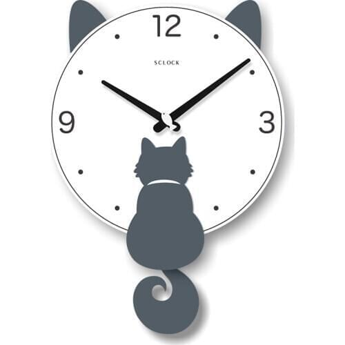 Japanese Pendulum Wall Clock Wooden Cartoon Animal Battery Kids Room Wall Clock Watch 3d Cat Round Duvar Saati Home Decor AD50WC