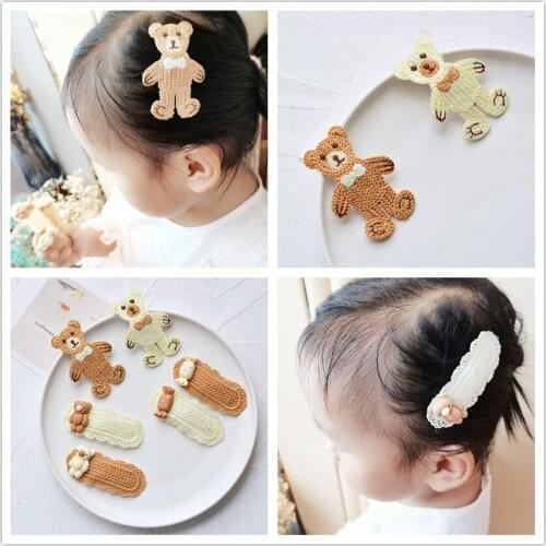 1 PCS New Knitted Bear Cute Girls Hairpins Children Hair Accessories Princess Headwear Baby Hair Clips