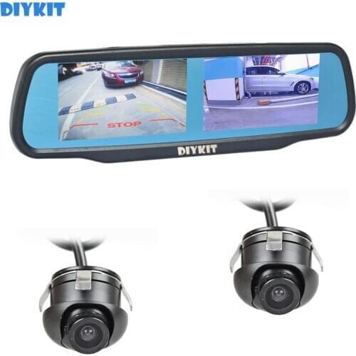 DIYKIT Double 4.3" Screen Rearview Mirror Car Monitor with 2 x Car Rear View Camera for Rear/ Front / Side View Camera