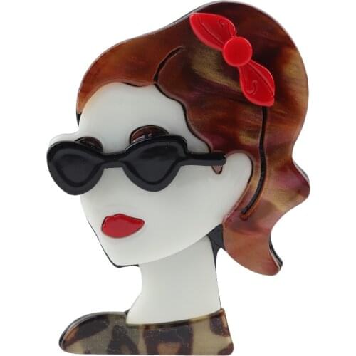 Fashion Lovely Ponytail Girl Wear Glssses Acrylic Pins And Brooch For Women Cute Cartoon Lapel Pins Badge Brooch Fashion Jewelry