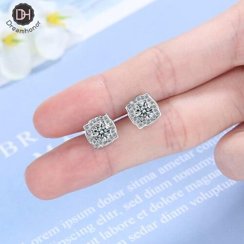 Dreamhonor 925 Sterling Silver Simple Fashion Pavé Crystal Square Stud Earrings Women Exquisite Girlfriend Jewelry Accessories