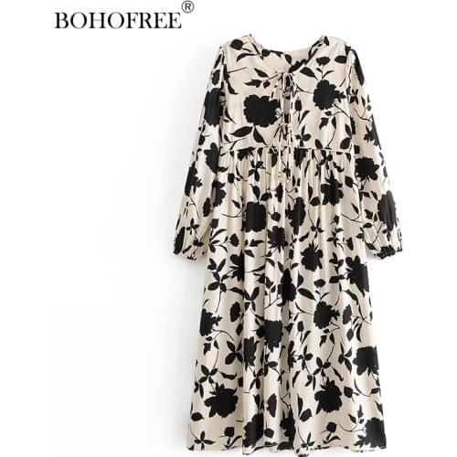 Summer Women New Rayon Cotton Casual Dress Lady Streetwear Full Puff Sleeves Tassel Floral printed Solid Long Maxi Dress Vestido