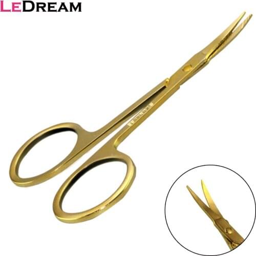 1PC Gold Eyebrow Scissors Razor Trimmer Blades Stainless Steel Eyelash Straight Elbow Trimmer Shaver Scissors Nose Hair Clipper