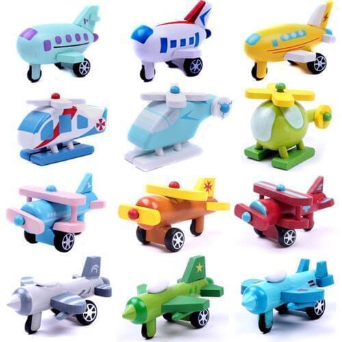 12pcs/Set Multi-pattern Airplane Model Mini Wooden Car Airplane Toys for Baby Kids Educational Toys Birthday Gifts Toy