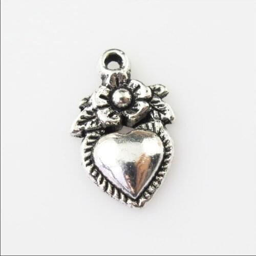 25 New Heart Flower Leaf Tibetan Silver Tone Charms Pendants 11.5x18.5mm