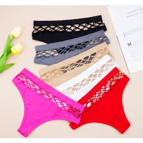 3pcs/lots Hollow Out Cotton Thongs Sexy Panties Woman Sports Underwear Mid-waist Personalized Tanag Trendy Soft Shorts