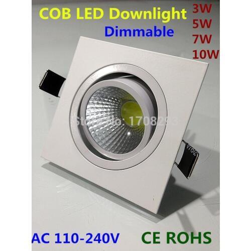 DHL30pcs The new square COB LED Downlight 5w/7w/10w/12w Rotatable, Shell:White,LED Lamp/Ceiling lamps,AC90~260V CE ROHS