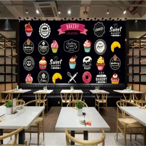 Custom 3d Mural Wallpaper Modern Hand-painted Simple Fast Food Dessert Shop Colorful Graffiti Black Backdrop Mural Wall Paper