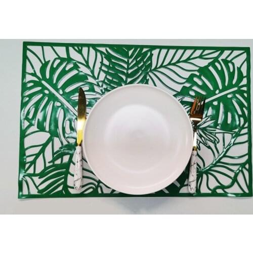 45x30cm Bảng PVC Mat Đẹp Kết hợp Monstera Lá Dấu vị trí Không trượt Hình chữ nhật Rỗng Xanh Coaster Place Mats